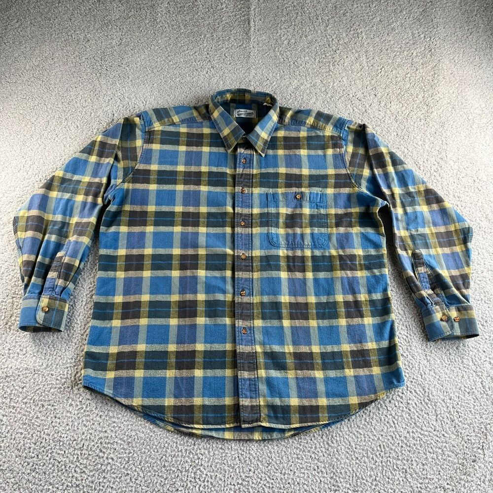 Vintage Sears Roebuck‎ Shirt Mens Extra Large Blue Plaid Flannel Button Up 80s
